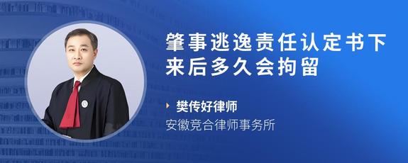 肇事逃逸责任认定书下来后多久会拘留